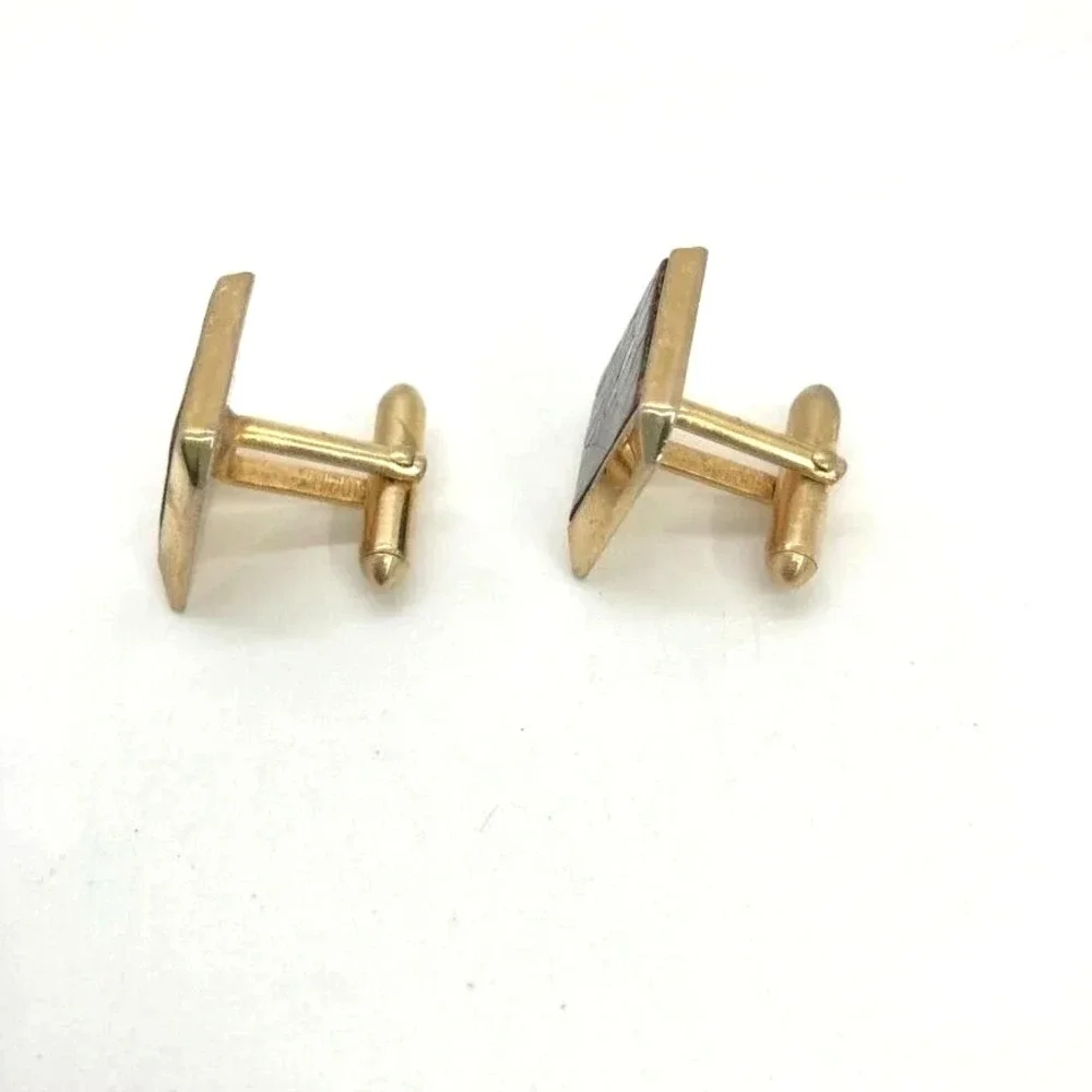 Vintage Swank Mens‎ Square Cufflinks Tie Clip Set Brown Faux Leather Gold Tone